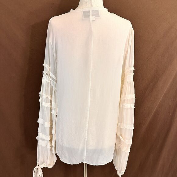 Alexis White Silk Top Sheer Sleeve Ties Size Small Womens Blouse - Picture 7 of 8